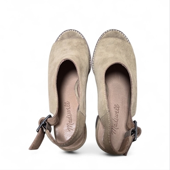 Madewell Cary Genuine Suede Leather  Sling Back Peep Toe Block Heel Sandals 7.5 - Picture 5 of 13